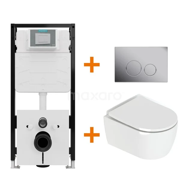 Toiletset Hoogglans wit met Spoelrand + Maxaro Flush Slim Pro inbouwreservoir met geluidsisolatie TOI2885