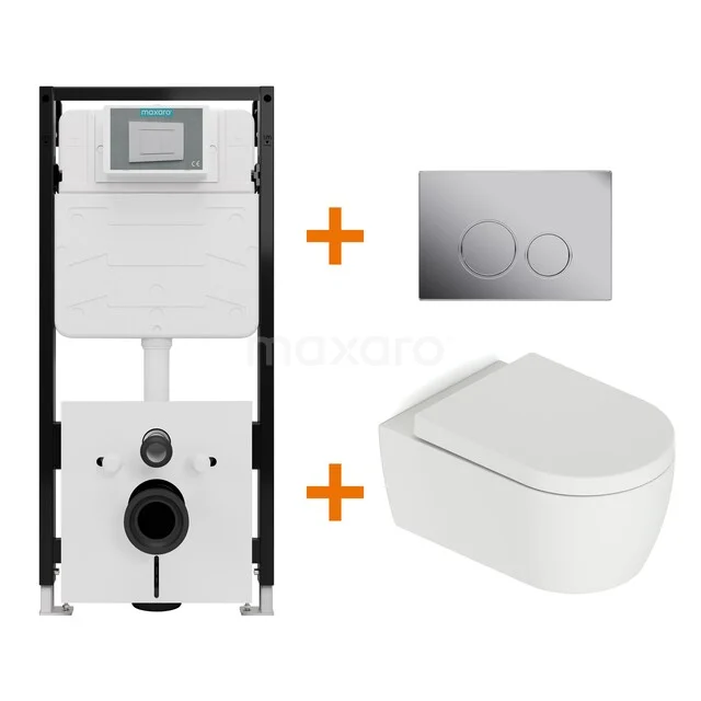 Toilet set Matte white with rim + Maxaro Flush Slim Pro concealed cistern with sound insulation TOI2890 Toilet set Matte white with rim + Maxaro Flush Slim Pro concealed cistern with sound insulation TOI2890