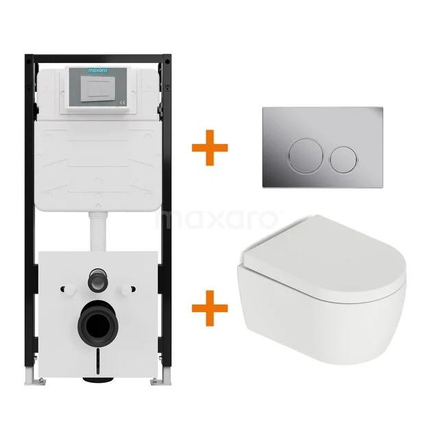 Toilet set Matte white with rim + Maxaro Flush Slim Pro concealed cistern with sound insulation TOI2892