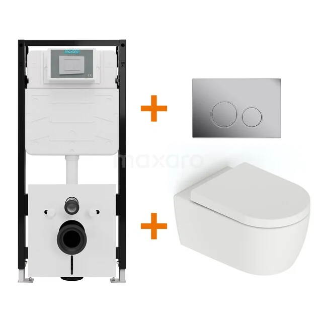 Toilet set Matte white without rim + Maxaro Flush Slim Pro concealed cistern with sound insulation TOI2894 Toilet set Matte white without rim + Maxaro Flush Slim Pro concealed cistern with sound insulation TOI2894