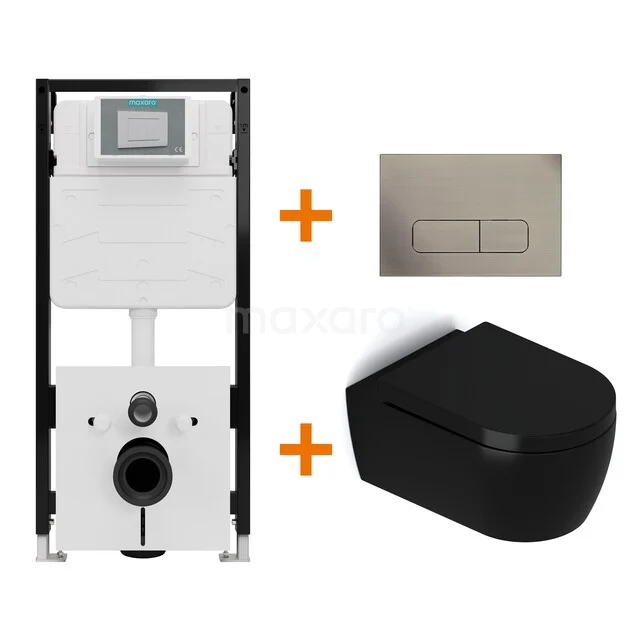 Toiletset Mat zwart met Spoelrand + Maxaro Flush Slim Pro inbouwreservoir met geluidsisolatie TOI2931
