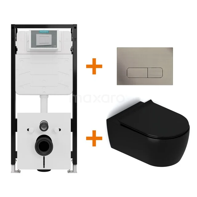 Toiletset Mat zwart met Spoelrand + Maxaro Flush Slim Pro inbouwreservoir met geluidsisolatie TOI2932