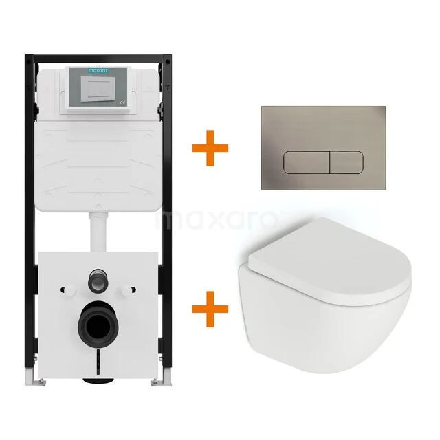 Toiletset Mat wit zonder Spoelrand + Maxaro Flush Slim Pro inbouwreservoir met geluidsisolatie TOI2944
