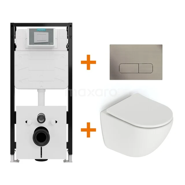 Toiletset Mat wit zonder Spoelrand + Maxaro Flush Slim Pro inbouwreservoir met geluidsisolatie TOI2945
