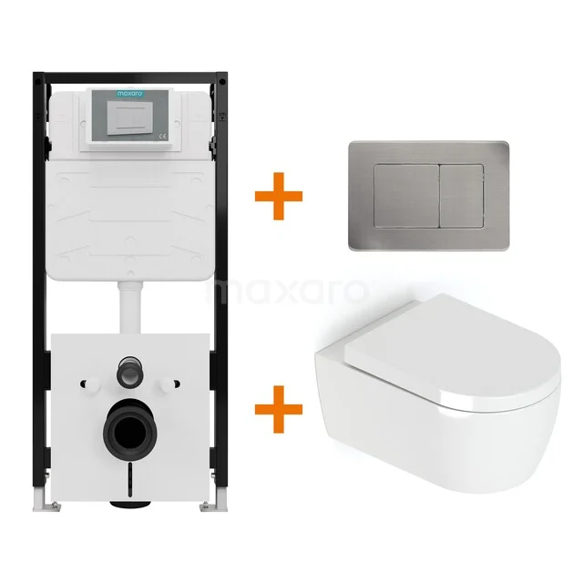 Toiletset Hoogglans wit met Spoelrand + Maxaro Flush Slim Pro inbouwreservoir met geluidsisolatie TOI2948
