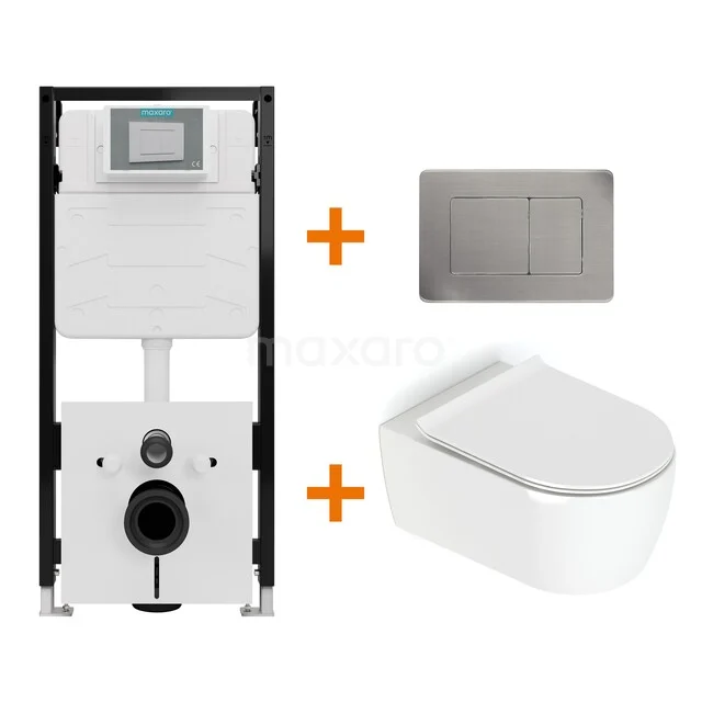 Toiletset Hoogglans wit met Spoelrand + Maxaro Flush Slim Pro inbouwreservoir met geluidsisolatie TOI2949