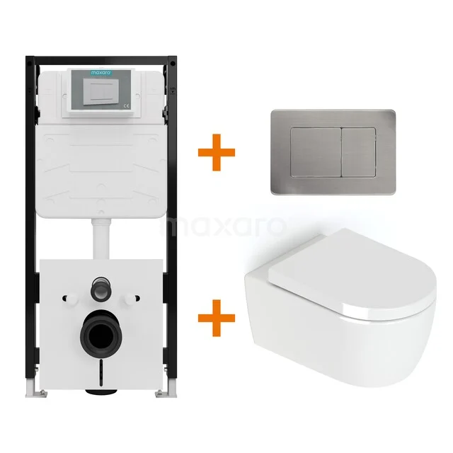 Toilet set High-gloss white without rim + Maxaro Flush Slim Pro concealed cistern with sound insulation TOI2952 Toilet set High-gloss white without rim + Maxaro Flush Slim Pro concealed cistern with sound insulation TOI2952
