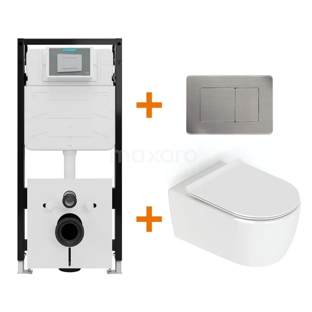 Toiletset Hoogglans wit zonder Spoelrand + Maxaro Flush Slim Pro inbouwreservoir met geluidsisolatie TOI2953