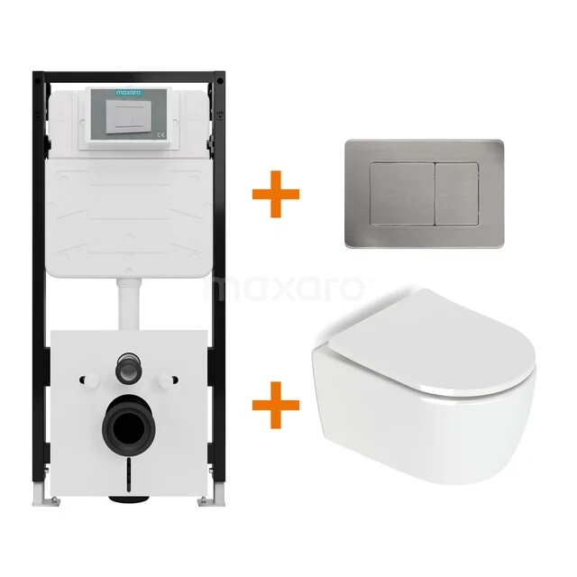 Toiletset Hoogglans wit zonder Spoelrand + Maxaro Flush Slim Pro inbouwreservoir met geluidsisolatie TOI2955