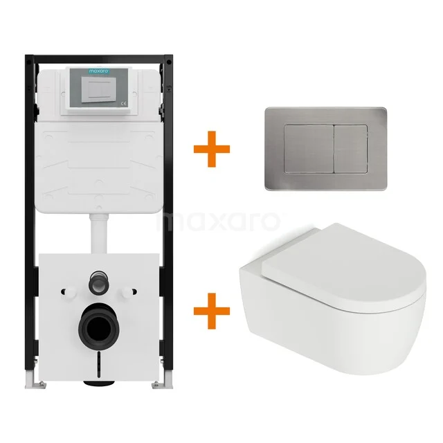Toiletset Mat wit met Spoelrand + Maxaro Flush Slim Pro inbouwreservoir met geluidsisolatie TOI2956