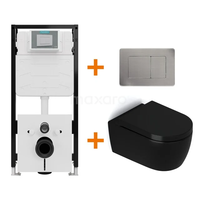 Toilet set Matte black without rim + Maxaro Flush Slim Pro concealed cistern with sound insulation TOI2968 Toilet set Matte black without rim + Maxaro Flush Slim Pro concealed cistern with sound insulation TOI2968