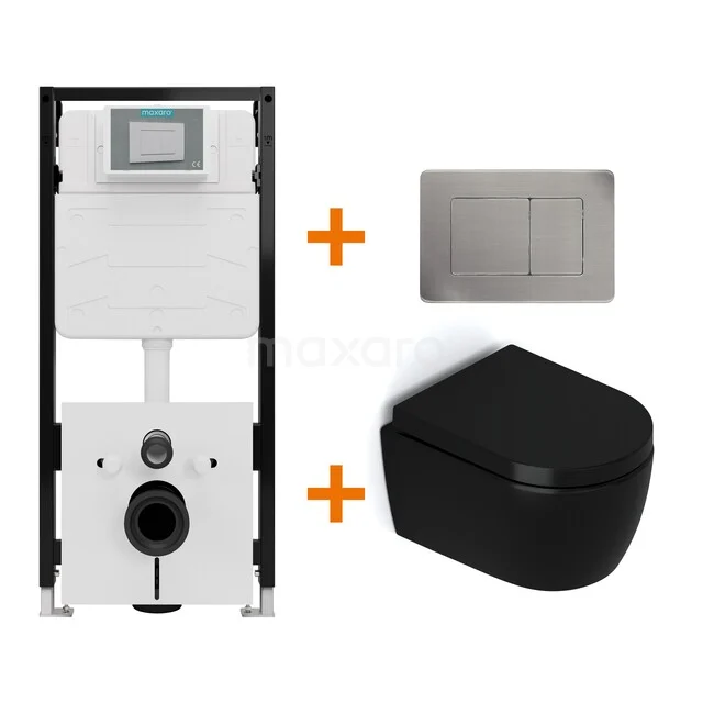 WC-Set Matt Schwarz ohne Rand + Maxaro Flush Slim Pro Unterputzspülkasten mit Schalldämmung TOI2970