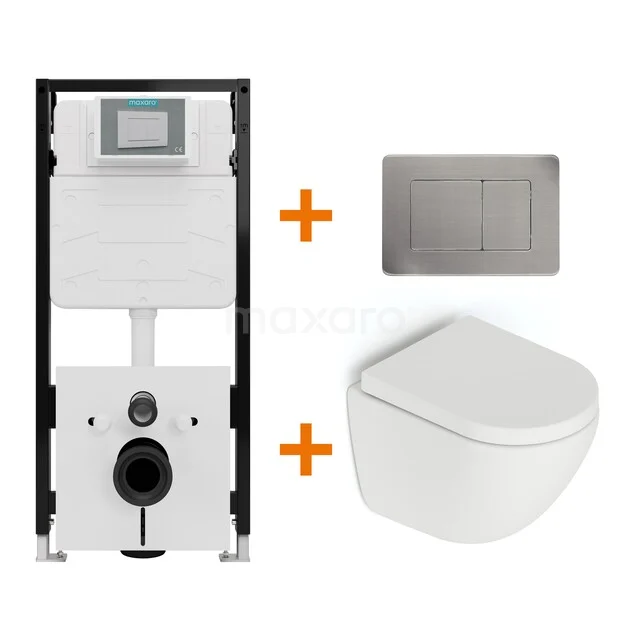 Toiletset Mat wit zonder Spoelrand + Maxaro Flush Slim Pro inbouwreservoir met geluidsisolatie TOI2977