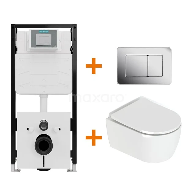Toiletset Hoogglans wit met Spoelrand + Maxaro Flush Slim Pro inbouwreservoir met geluidsisolatie TOI2984