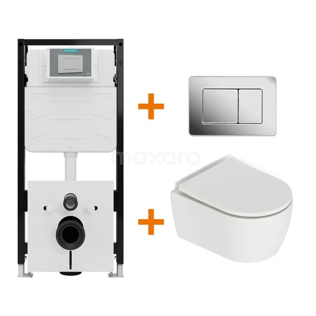 Toilet set Matte white with rim + Maxaro Flush Slim Pro concealed cistern with sound insulation TOI2992
