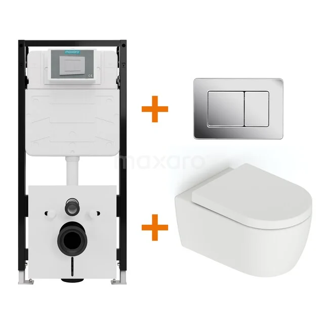 Toilet set Matte white without rim + Maxaro Flush Slim Pro concealed cistern with sound insulation TOI2993 Toilet set Matte white without rim + Maxaro Flush Slim Pro concealed cistern with sound insulation TOI2993