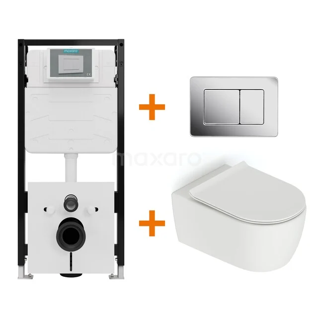 Toiletset Mat wit zonder Spoelrand + Maxaro Flush Slim Pro inbouwreservoir met geluidsisolatie TOI2994 Toiletset Mat wit zonder Spoelrand + Maxaro Flush Slim Pro inbouwreservoir met geluidsisolatie TOI2994