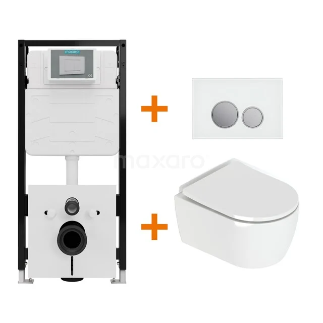 Toiletset Hoogglans wit met Spoelrand + Maxaro Flush Slim Pro inbouwreservoir met geluidsisolatie TOI3017