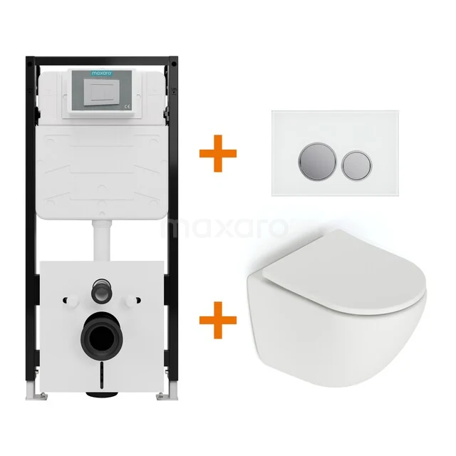 Toilet set Matte white without rim + Maxaro Flush Slim Pro concealed cistern with sound insulation TOI3044 Toilet set Matte white without rim + Maxaro Flush Slim Pro concealed cistern with sound insulation TOI3044