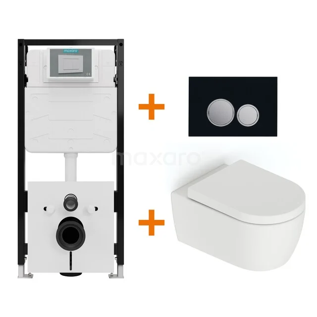 Toiletset Mat wit zonder Spoelrand + Maxaro Flush Slim Pro inbouwreservoir met geluidsisolatie TOI3059