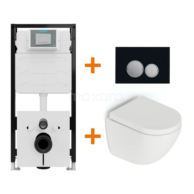 Toiletset Mat wit zonder Spoelrand + Maxaro Flush Slim Pro inbouwreservoir met geluidsisolatie TOI3076
