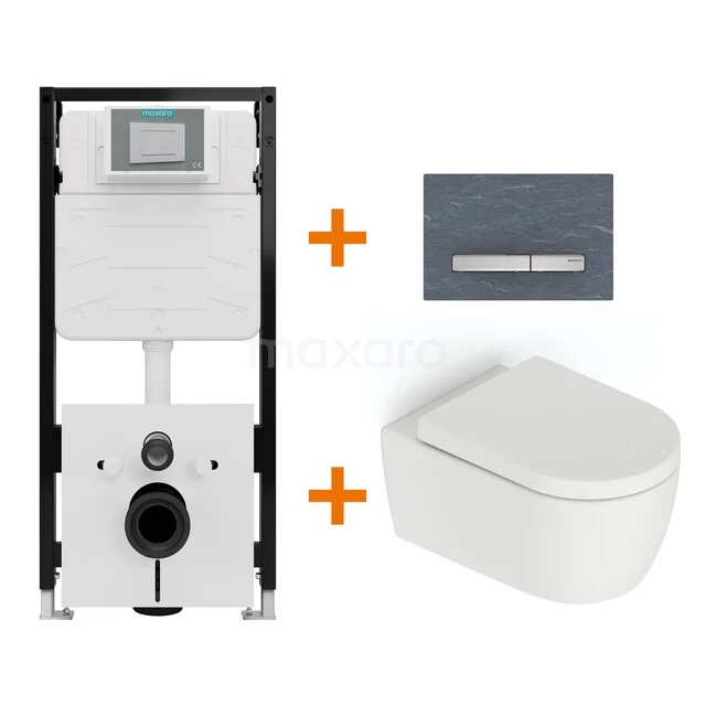 Toiletset Mat wit zonder Spoelrand + Maxaro Flush Slim Pro inbouwreservoir met geluidsisolatie TOI3125 Toiletset Mat wit zonder Spoelrand + Maxaro Flush Slim Pro inbouwreservoir met geluidsisolatie TOI3125