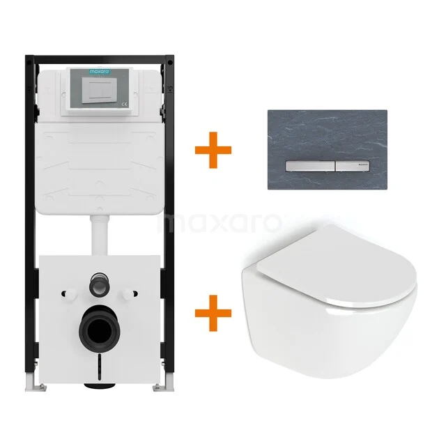 Toiletset Hoogglans wit zonder Spoelrand + Maxaro Flush Slim Pro inbouwreservoir met geluidsisolatie TOI3141