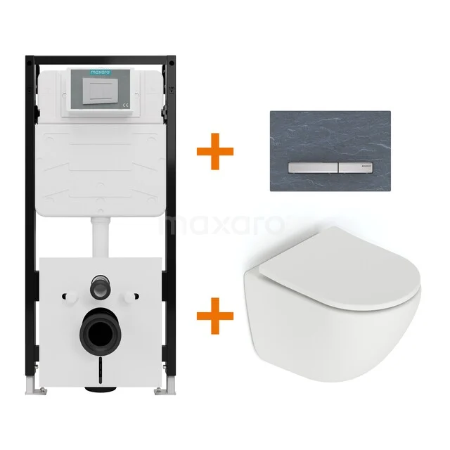 Toiletset Mat wit zonder Spoelrand + Maxaro Flush Slim Pro inbouwreservoir met geluidsisolatie TOI3143