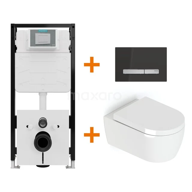 Toiletset Hoogglans wit met Spoelrand + Maxaro Flush Slim Pro inbouwreservoir met geluidsisolatie TOI3146