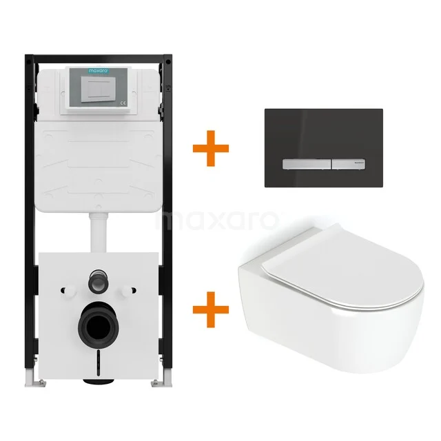 Toiletset Hoogglans wit met Spoelrand + Maxaro Flush Slim Pro inbouwreservoir met geluidsisolatie TOI3147