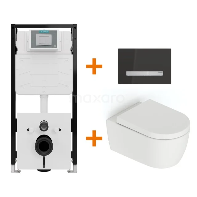 Toiletset Mat wit zonder Spoelrand + Maxaro Flush Slim Pro inbouwreservoir met geluidsisolatie TOI3158 Toiletset Mat wit zonder Spoelrand + Maxaro Flush Slim Pro inbouwreservoir met geluidsisolatie TOI3158