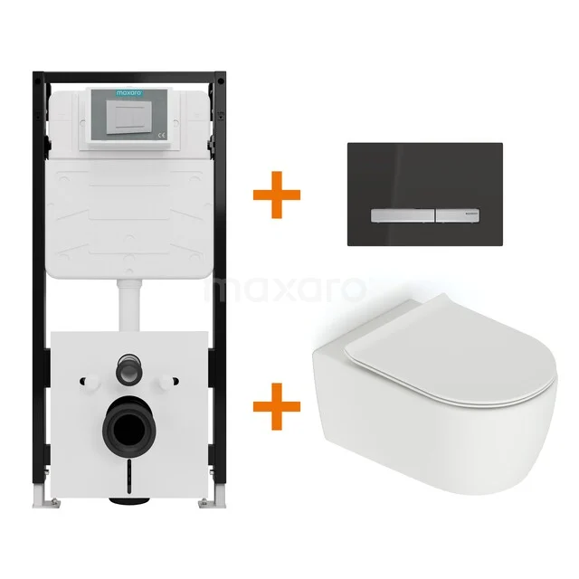 WC-Set Matt Weiß ohne Rand + Maxaro Flush Slim Pro Unterputzspülkasten mit Schalldämmung TOI3159