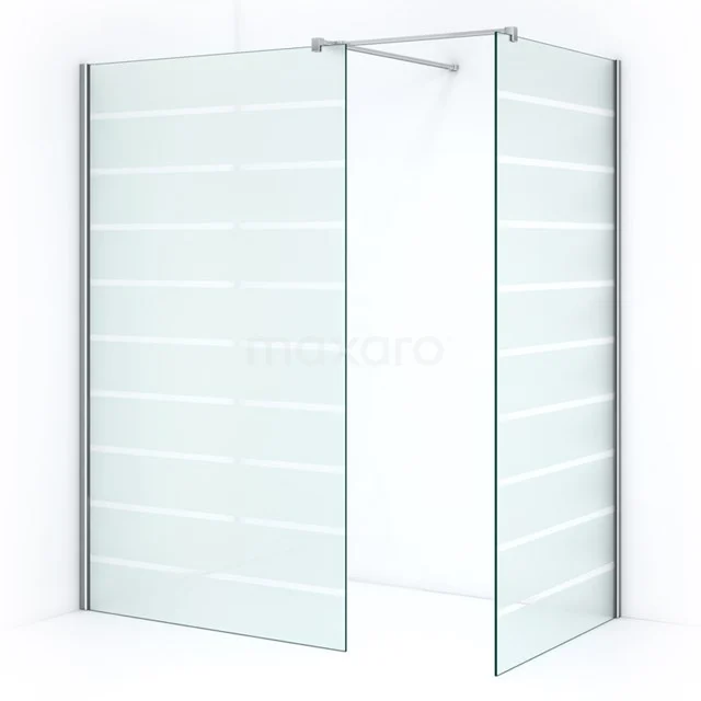 Modern glass shower screen with aluminium profiles, frosted striped design, ideal for a stylish bathroom.