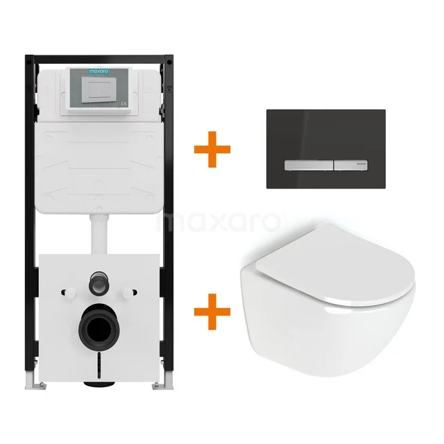 Toiletset Hoogglans wit zonder Spoelrand + Maxaro Flush Slim Pro inbouwreservoir met geluidsisolatie TOI3174