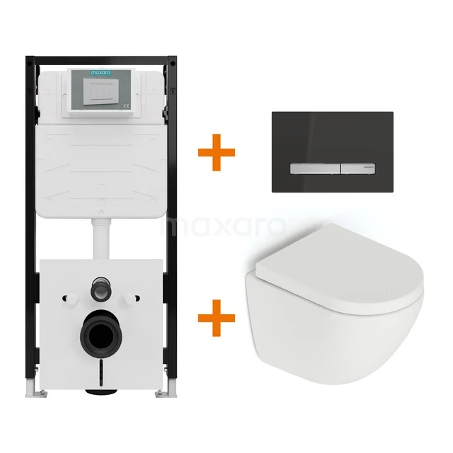 Toiletset Mat wit zonder Spoelrand + Maxaro Flush Slim Pro inbouwreservoir met geluidsisolatie TOI3175