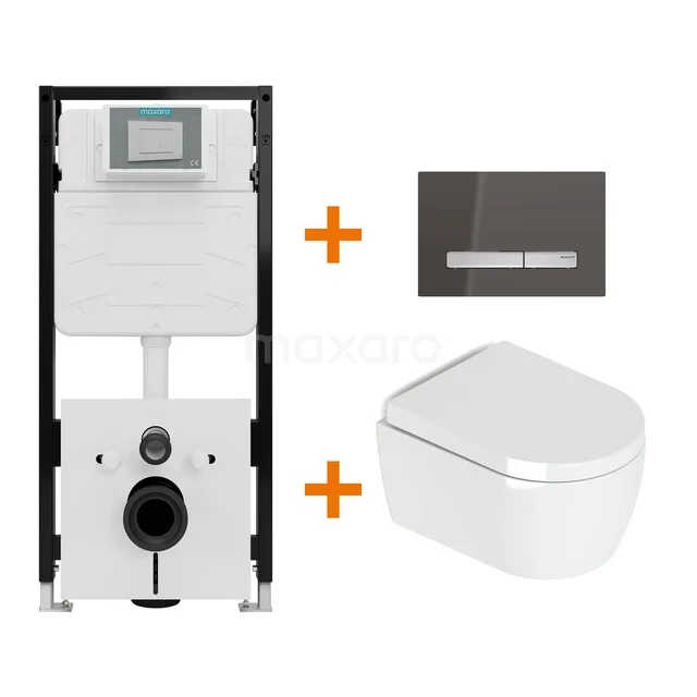 Toiletset Hoogglans wit met Spoelrand + Maxaro Flush Slim Pro inbouwreservoir met geluidsisolatie TOI3181