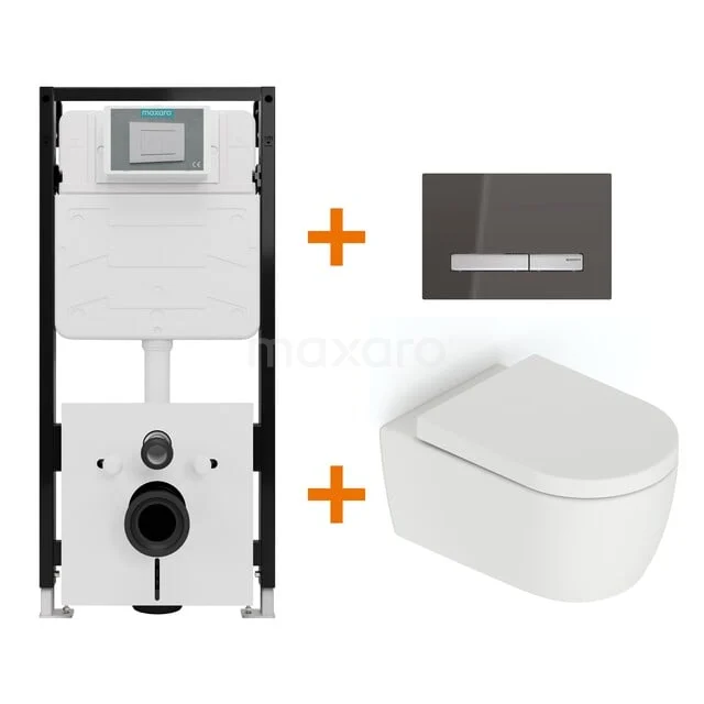 Toiletset Mat wit zonder Spoelrand + Maxaro Flush Slim Pro inbouwreservoir met geluidsisolatie TOI3191 Toiletset Mat wit zonder Spoelrand + Maxaro Flush Slim Pro inbouwreservoir met geluidsisolatie TOI3191