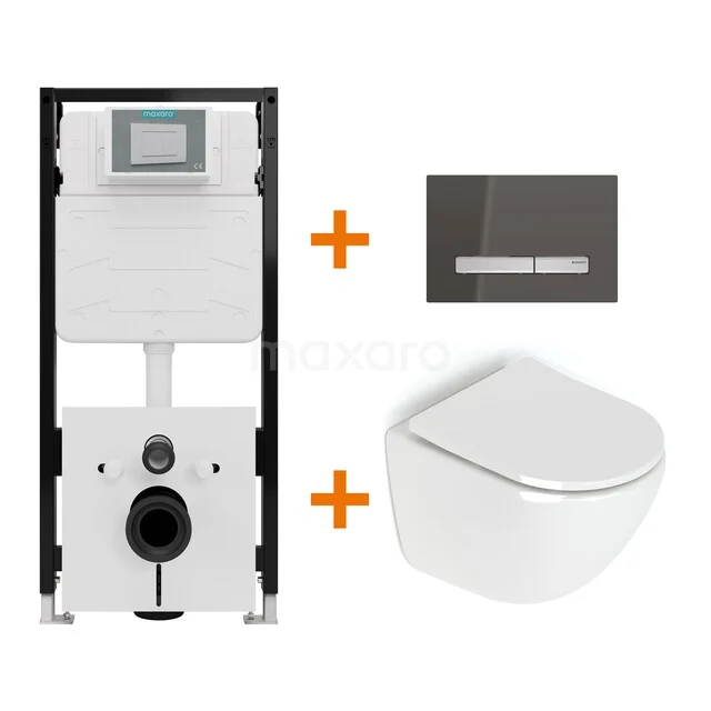 Toiletset Hoogglans wit zonder Spoelrand + Maxaro Flush Slim Pro inbouwreservoir met geluidsisolatie TOI3207