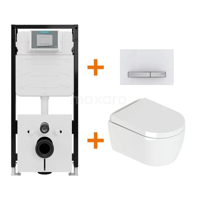 Toiletset Hoogglans wit met Spoelrand + Maxaro Flush Slim Pro inbouwreservoir met geluidsisolatie TOI3214
