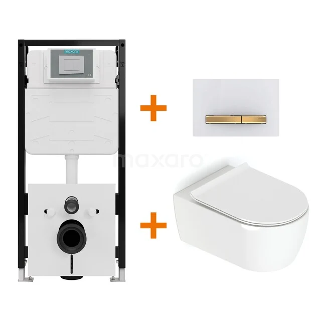 Toiletset Hoogglans wit met Spoelrand + Maxaro Flush Slim Pro inbouwreservoir met geluidsisolatie TOI3246