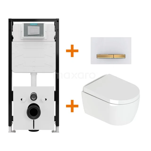 Toiletset Hoogglans wit met Spoelrand + Maxaro Flush Slim Pro inbouwreservoir met geluidsisolatie TOI3247