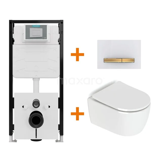 Toiletset Hoogglans wit zonder Spoelrand + Maxaro Flush Slim Pro inbouwreservoir met geluidsisolatie TOI3252