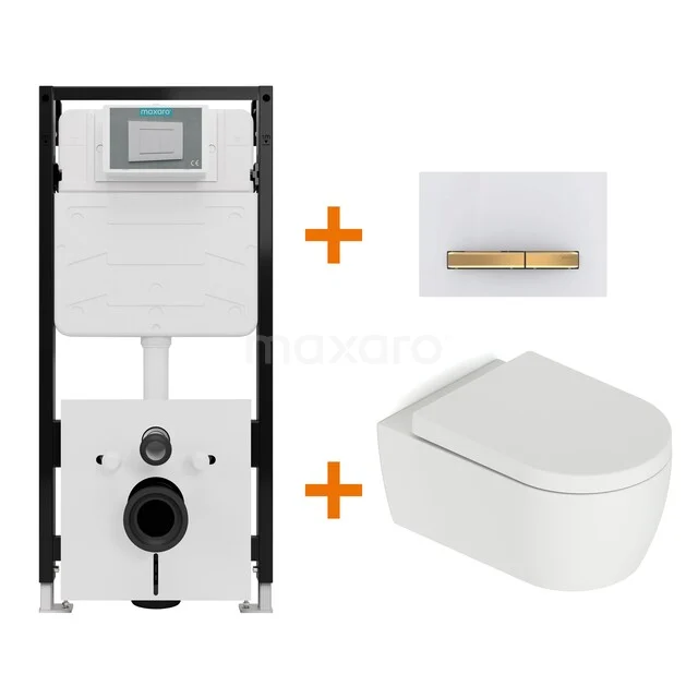 Toilet set Matte white with rim + Maxaro Flush Slim Pro concealed cistern with sound insulation TOI3253