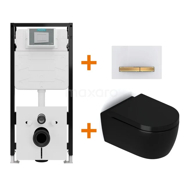 Toilet set Matte black without rim + Maxaro Flush Slim Pro concealed cistern with sound insulation TOI3265