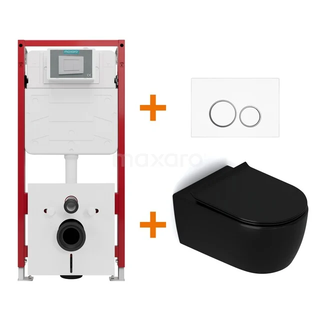 Toilet set Matte black without rim + Maxaro Flush concealed cisterns TOI1088