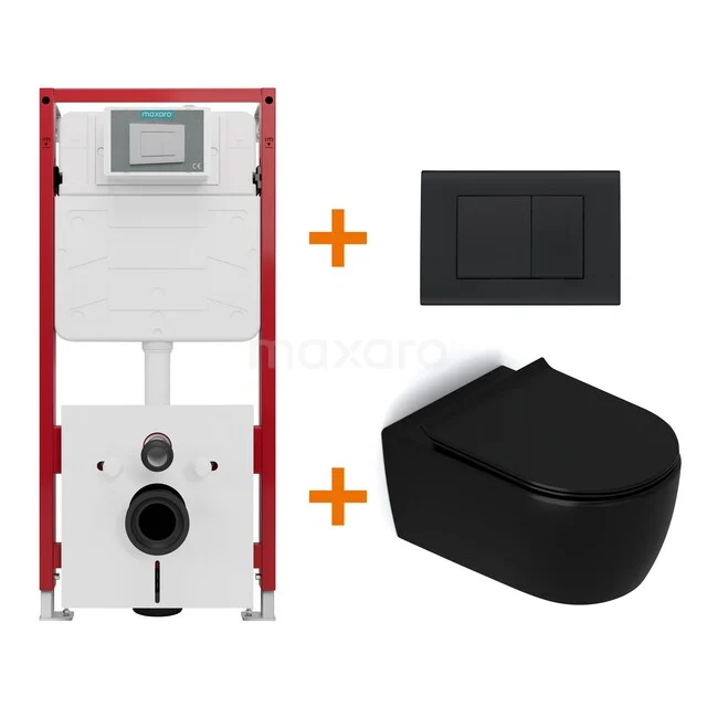 Toilet set Matte black without rim + Maxaro Flush concealed cisterns TOI1121