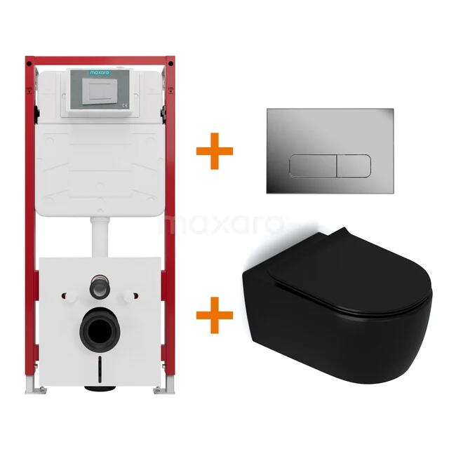 Toilet set Matte black without rim + Maxaro Flush concealed cisterns TOI1352 Toilet set Matte black without rim + Maxaro Flush concealed cisterns TOI1352