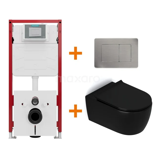 Toilet set Matte black without rim + Maxaro Flush concealed cisterns TOI1451 Toilet set Matte black without rim + Maxaro Flush concealed cisterns TOI1451