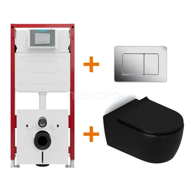 Toilet set Matte black without rim + Maxaro Flush concealed cisterns TOI1484