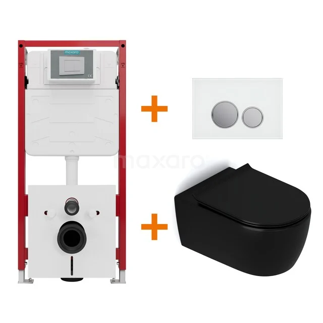 Toilet set Matte black without rim + Maxaro Flush concealed cisterns TOI1517 Toilet set Matte black without rim + Maxaro Flush concealed cisterns TOI1517